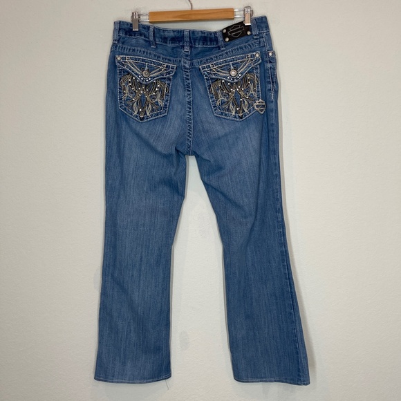 Harley Davidson Blue Jeans Women's 16 Bootcut Embroidered Studded - Picture 5 of 14